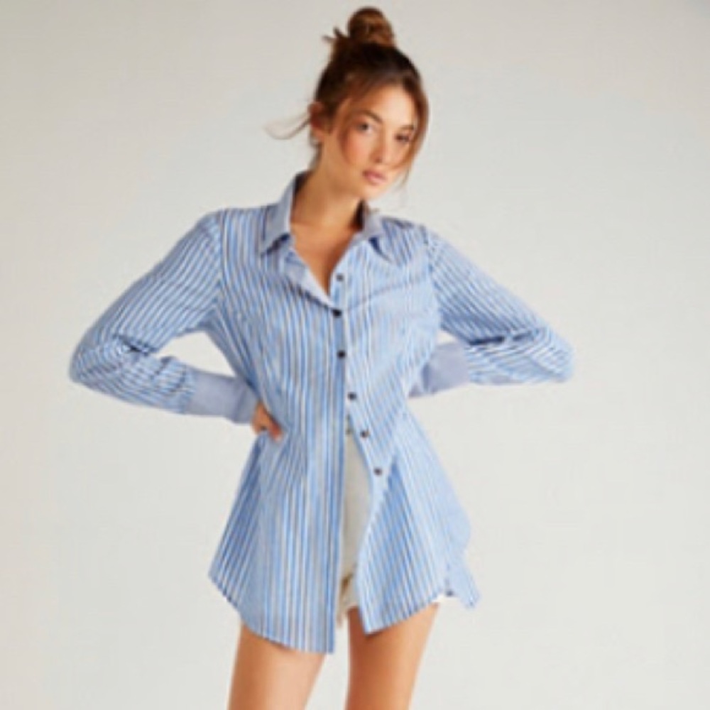 NWT Free People x Brenda Knight striped button up shirt M